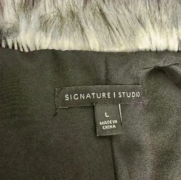 Signature Studios Women Faux Fur Vest Black White Size Large - Picture 5 of 7